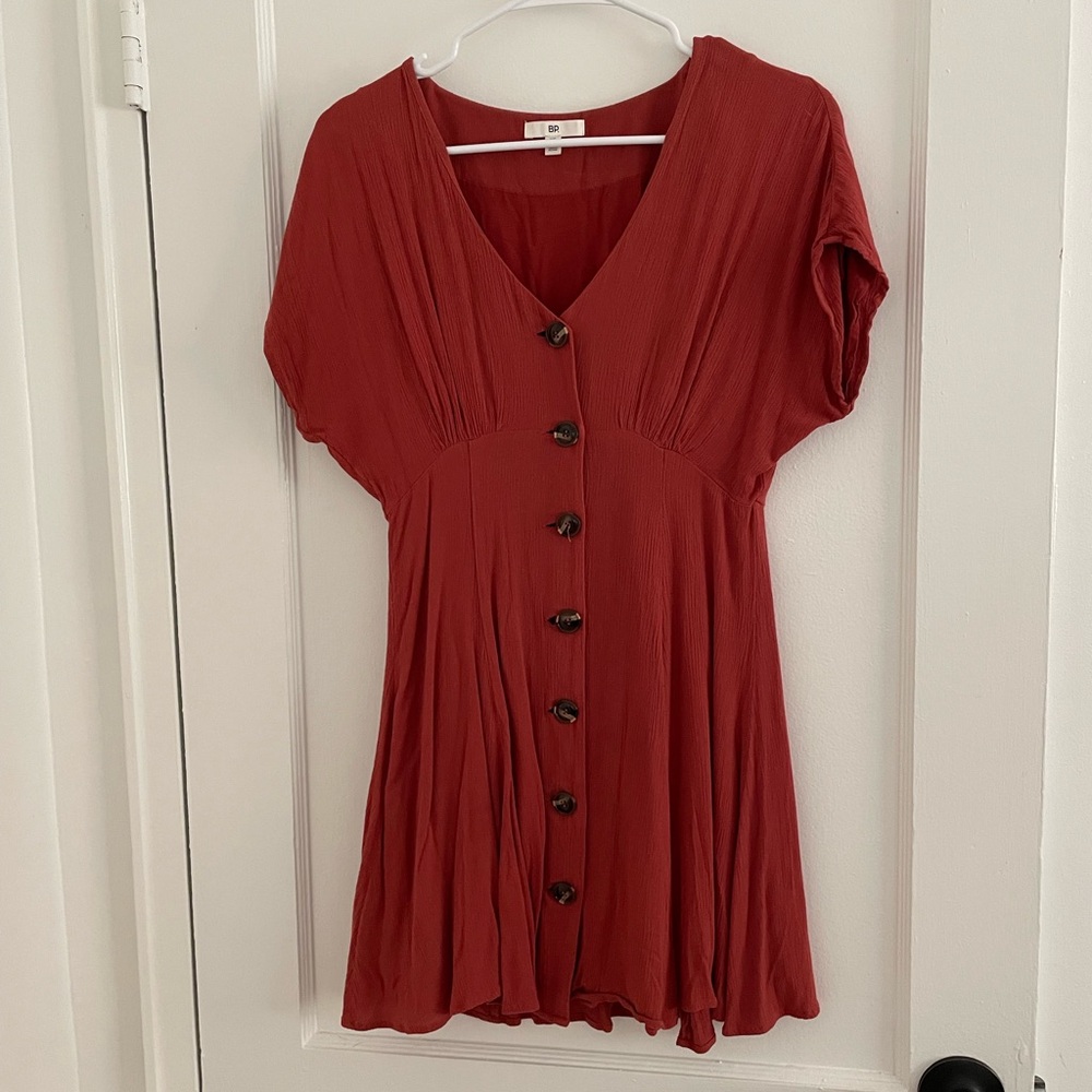 BP Burnt Orange Pleated Button-Down Dress